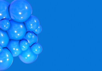 3D balls blue color balloon glossy 3d render shepres ball group background