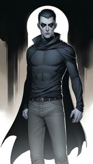 Gareth is a tall and thin man with pale skin and dark, almost black eyes. His hair is cut short and he is dressed in dark, almost invisible clothes