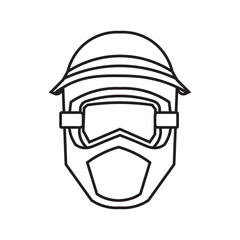 typographic illustration of a full face helmet