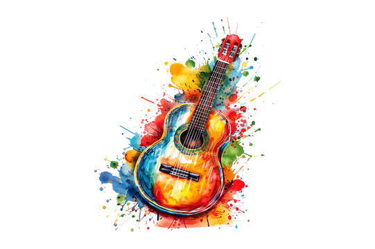 watercolor guitar colorful splash music instrument clip art preview