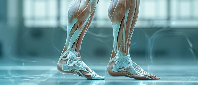 Human legs with visible muscles and tendons.