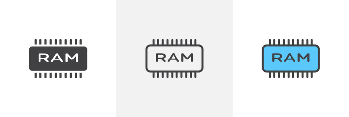 Memory flat thin line icon collection.