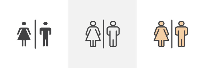 Restroom flat thin line icon collection.