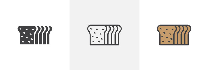 Bread Loaf flat thin line icon collection.