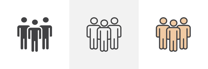 People flat thin line icon collection.