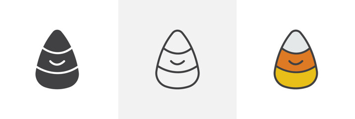 Candy Corn flat thin line icon collection.