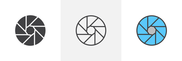 Aperture flat thin line icon collection.