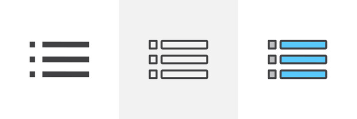 Menu list button flat thin line icon collection.