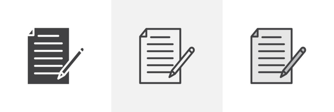 Note flat thin line icon collection.