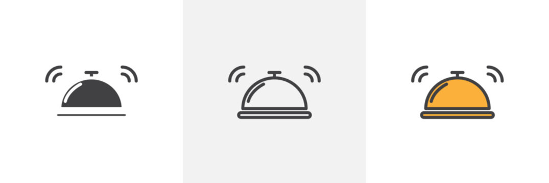 Bell concierge flat thin line icon collection.