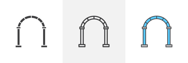 Archway flat thin line icon collection.