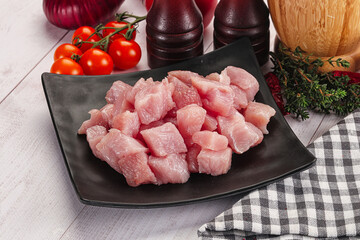 Diced raw turkey fillet cubes