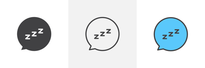 Snooze flat thin line icon collection.