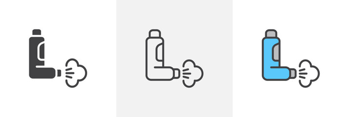 Inhaler flat thin line icon collection.