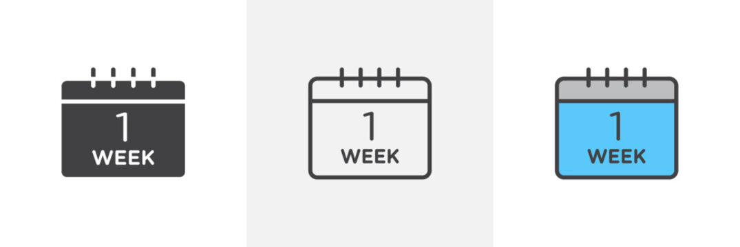 Calendar week flat thin line icon collection.