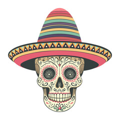 Mexican traditional skull sombrero flat vector illustration good for t-shirt print and animation graphics