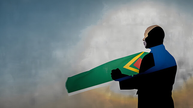18 July. Banner design with copy space. South African flag and silhouette 