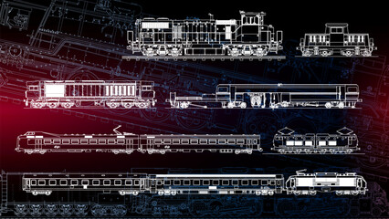 Train technical drafting with line art drawing style © ismed
