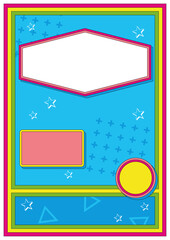 1980s - 1990s Background, Vintage Style Poster Template, Colorful Frames, Geometric Shapes, 80s - 90s Colors. Template for Vintage Party Posters, Invitations, Illustrations