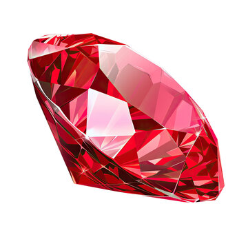 A red crystal or diamond isolated on a transparent background. Shiny faceted glass of blood ruby color