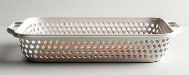 White rectangular plastic storage basket with an isolated white front view