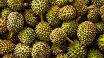 Close-Up of Fresh Green Durian Fruits - Generative AI