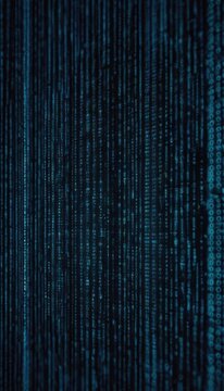 Streams of blue binary code flow down a dark backdrop, forming a captivating digital rain effect that embodies the essence of technology