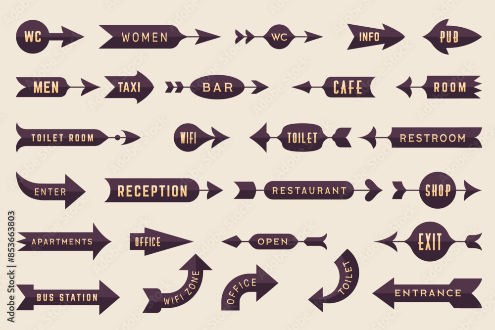 Poster navigation pointers. direction signs with place for text guide route banners recent vector template