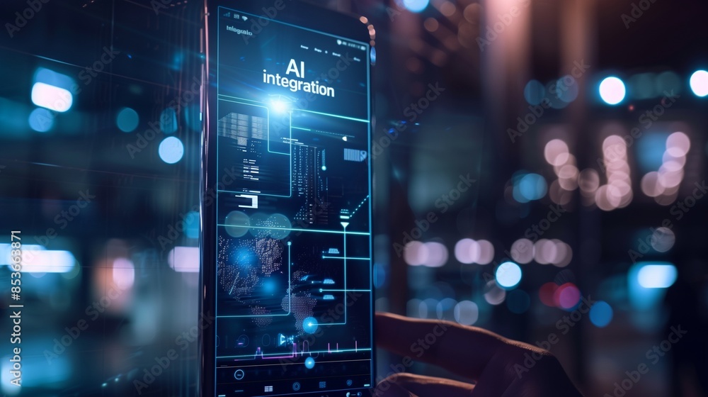 Poster close-up of a smartphone screen displaying ai integration, highlighting advanced smart technology an