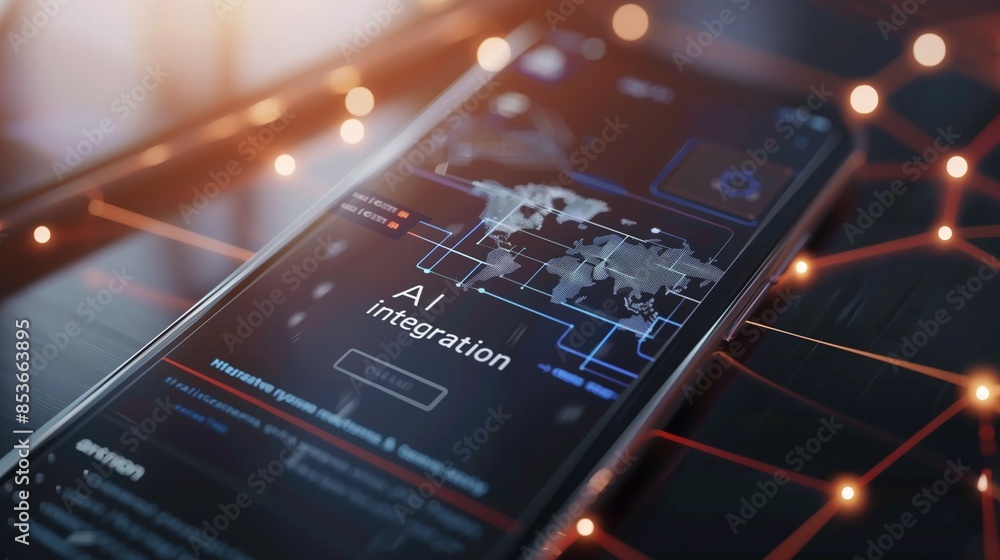 Poster futuristic smartphone displaying advanced ai capabilities, showcasing seamless integration of artifi