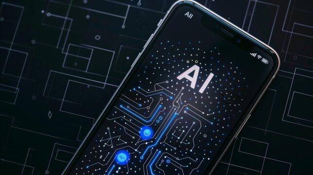 Futuristic smartphone displaying advanced AI capabilities, showcasing seamless integration of artificial intelligence in mobile operating systems for enhanced user experience and functionality.