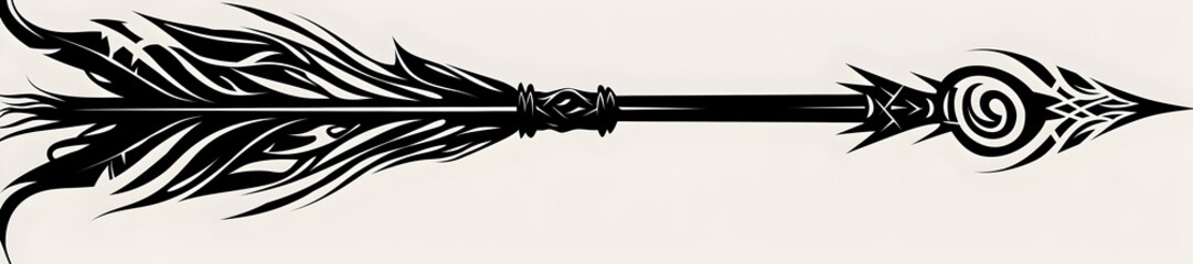 Tribal Arrow with Spiral End on White Background