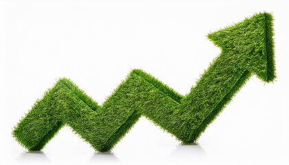 Green arrow made of grass pointing upwards, symbolizing eco-friendly growth and sustainability in a lush, natural environment