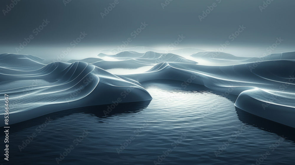 Poster surreal dark 3d landscape with twisted forms and subtle luminescence generative ai