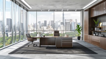 Modern Office with City View, Generative AI