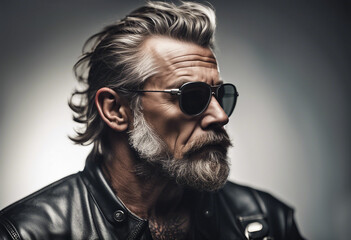 Obraz premium portrait of an American biker man, isolated white background