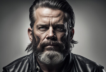 portrait of an American biker man, isolated white background
