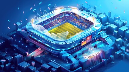 Soccer Match in a Digital Cityscape, Futuristic Stadium