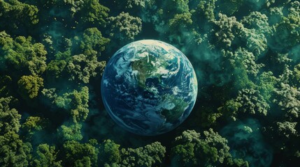 Earth Surrounded by Lush Forests - Generative AI