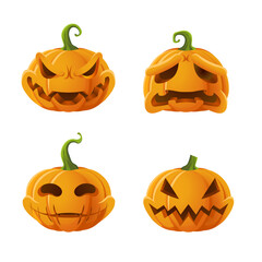 Happy Halloween day orange pumpkins collection carving scary face expression