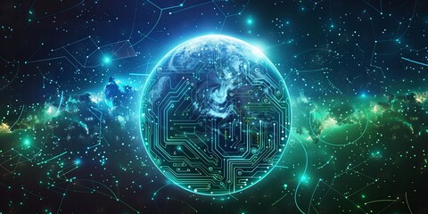 Obraz premium Global Digital Network Connectivity Over Earth