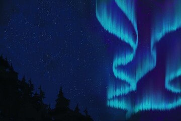 Watercolor painting of night sky with aurora © YouStore