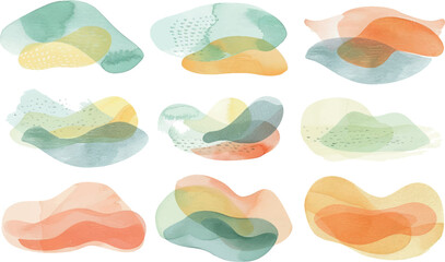 watercolor abstract backgrounds set, isolated on white
