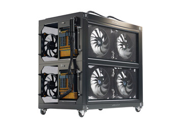 High-performance computer server with cooling fans and advanced hardware setup for data processing and storage solutions.