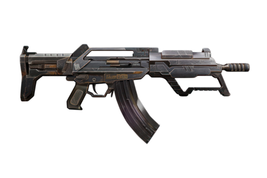 Futuristic sci-fi rifle with advanced design and metallic finish, ideal for gaming, concept art, and digital media applications.