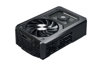 High-performance graphics card with sleek design and powerful cooling fan, ideal for gaming and professional applications.