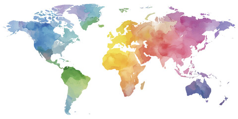 Watercolor world map on a white background