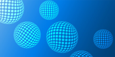 Light Blue Big Spotted, Textured 3D Globes, Balls with Round Lit Surfaces, Geometric Pattern, Futuristic Minimalist Multi Purpose Blue Wide Scale Background Design, Vector Illustration Template