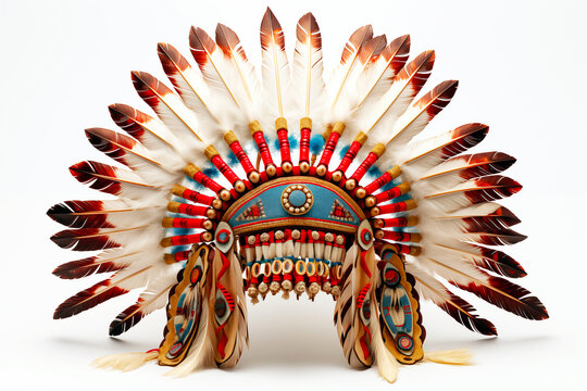 Warbonnet, American Native American headdress, Indigenous Peoples Day, white background