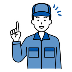 アイデアをひらめくつなぎ作業服の男性